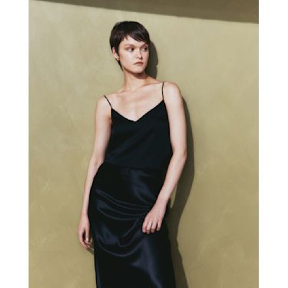 Quince Stretch Silk V-Neck Cami Black XS-21775736070-1352160-$49